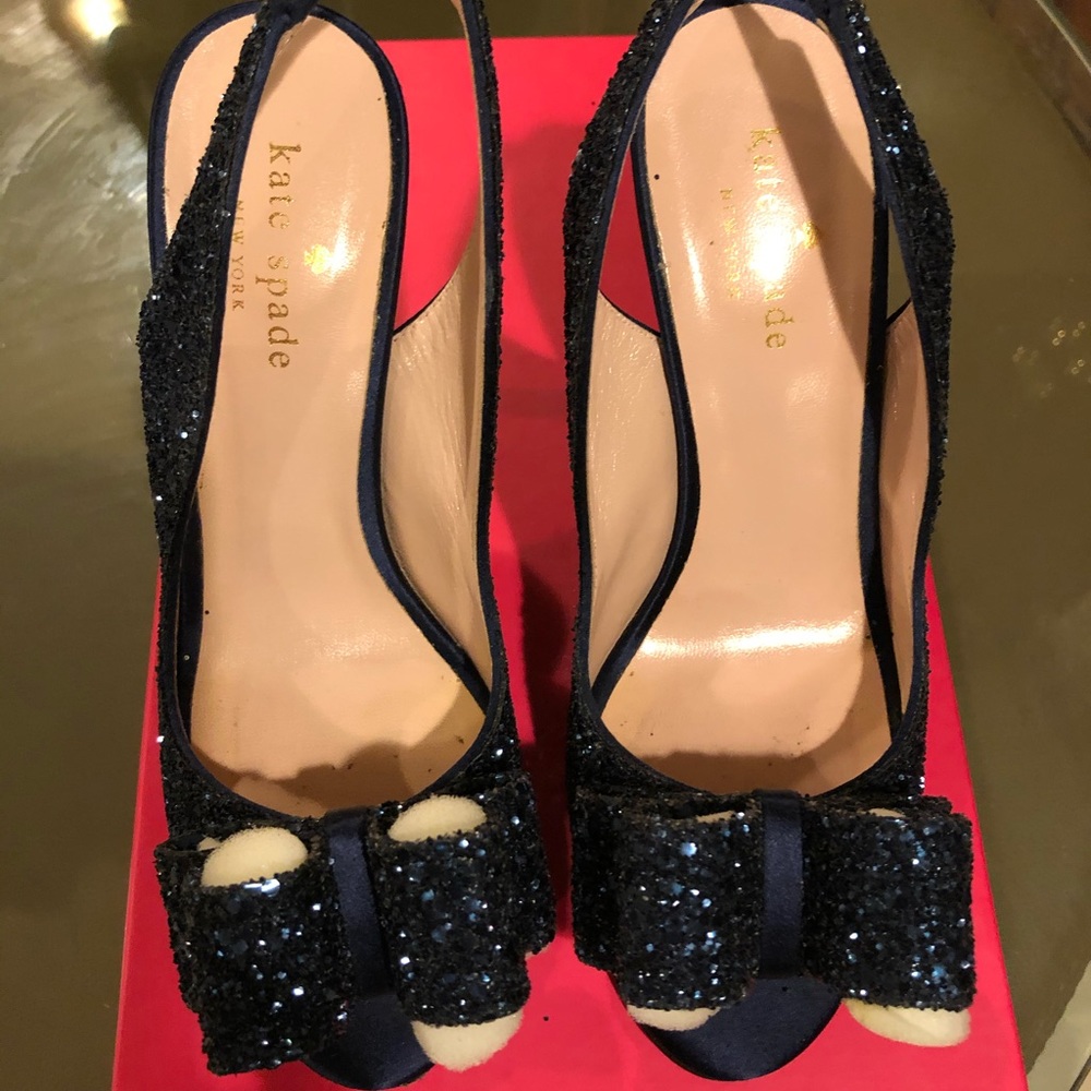 Kate Spade women navy / glitter heel shoes - Picture 2 of 8